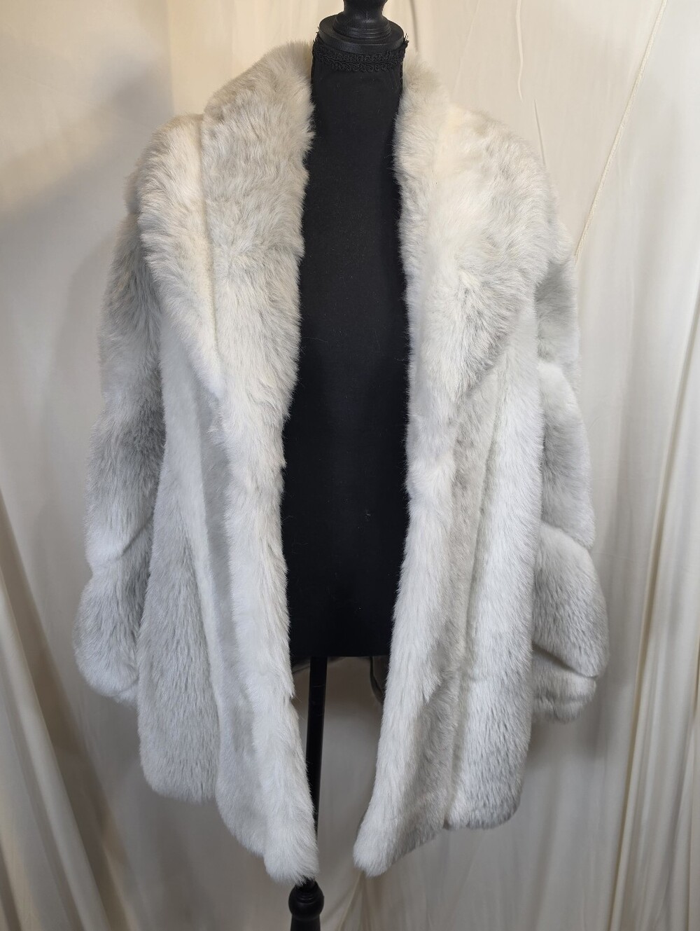 Vintage Monterey Fashions Gray White Faux Fur Coat Jacket Sz 14 Mob Wife Plush
